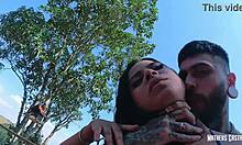 swinging couples fuck two naughty brunettes' pussies in public spot - teaser