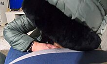 Cheating wife blows husband's friend in jumpsuit