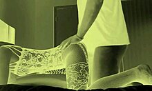 Intense interracial creampie fuck with ebony at night