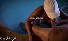 Husband's friend tricks wife into pool fuck