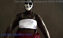 Plump ebony cosplays as spirit wife in roleplay