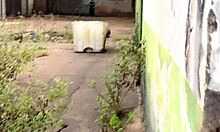 Neighbor Surprised In Abandoned Garage, Masturbating With Dildo