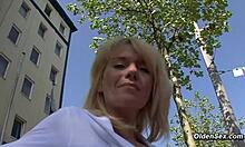 German blonde amateur milf masturbates with toys during casting interview