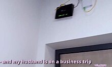 slutty wife seduces husbands friend while he is on a business trip