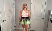 stepsis flashes her big natural tits under skirt while sucking cock