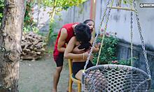 Desi yoga teacher seduces her 18-year-old student outdoors in hindi movie.