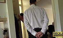 Chubby submissive deepthroats and gets fucked hard by maledom