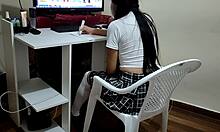 engaño a mi hijastra colegiala con la tarea latina teen