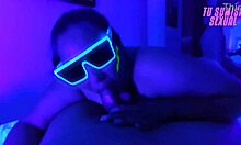 Choking And Gagging In Deepthroat Blowjob, Licking Wet Cock With Spitting In Neon Room
