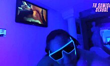 Choking And Gagging In Deepthroat Blowjob, Licking Wet Cock With Spitting In Neon Room