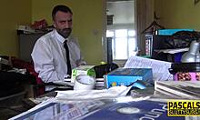 handcuffed milf gets her throat filled with cum while squirting