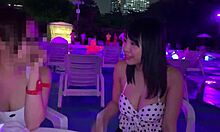 Night Pool Close-Up of 19-Year-Old College Girl's Natural Tits