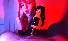 cute brunette uses toy then blows him moaning