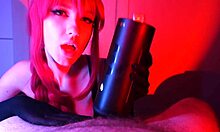 cute brunette uses toy then blows him moaning