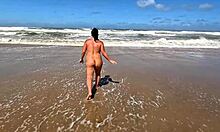 doing a cum walk on the beach after sucking and jerking off big cock