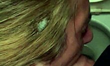 The slave felt intense pleasure as she orgasmed from the cumshot and facial in the public urinal