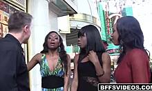 Horny chicks share cum with their friend in this casual hookup.