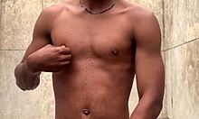 i gave a soapy dick massage in the shower and cumm nearly got caught