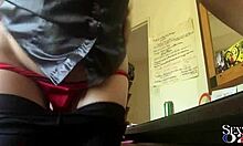 1974 French Amateur In Satin Red Thong Leather Pants Doggy Fuck From Behind!