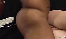 Freckled redhead step-sister seduces her step-brother's classmate for her first interracial creampie