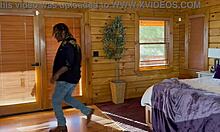 The sexy cowgirl rides the big black cock roughly in her skirt, getting oiled and sloppy