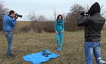 public threesome adventure with a bold brunette outdoors