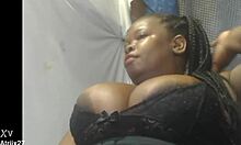 beautiful ebony girl deepthroats huge cock while bouncing big tits