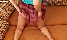 Skinny Blonde Teen Rides Fake Cock