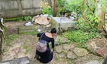 Outdoor Cleaning Turns Into Cock Sucking And Fucking Under Stairs