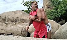 Muscular black stud dominated in airport shadows