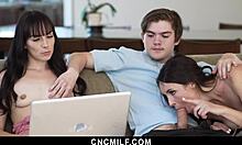 stepsisters ashley wolf and emma jade call an it guy to fix their laptop leading to freeuse fun