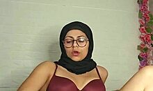Jumping on 12 inches BBC dildo Mia Niqab