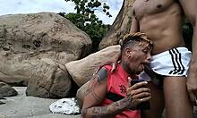 Muscular black stud dominated in airport shadows