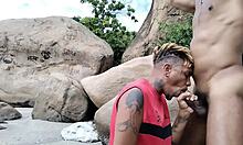 Muscular black stud dominated in airport shadows