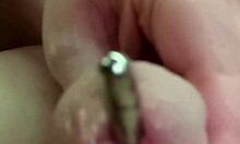 Toothbrush in cock then silicone nail with cumshot and finger in peehole for two ruined orgasms