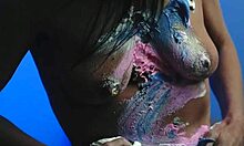 Messy food birthday cake girl