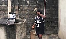 My boyfriend fucks me hard by the well side, contrasting our peaceful surroundings