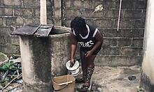 My boyfriend fucks me hard by the well side, contrasting our peaceful surroundings