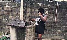 My boyfriend fucks me hard by the well side, contrasting our peaceful surroundings