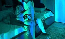 Wife fucks her lover in stockings while husband works