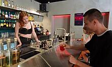 Delicious discoveries customer dives into hot bartender's wet pussy in lingerie.