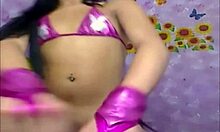 Watch this teenage ladyboy stroke her shaft on webcam