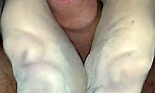 Homemade Nylon Footjob with Cumshot on Stockings and Toes