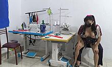 intense mature seduction in sewing workshop