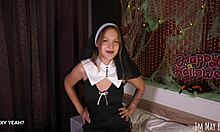 sexy nun sucking my dick and swallowing cum roughly
