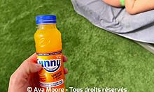 le jus cest la vie brunette fucks her pussy with a bottle and sucks huge cock she drinks all the juice