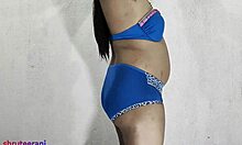 Indian shemale in blue bikini part 4 crossdresses and teases with huge assets!
