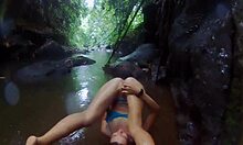 exotic fuck in tropical rain leads to orgasm in jungle