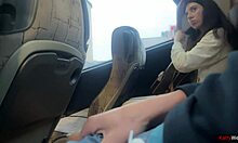 Girl Spots Dick On Bus And Helps With Hand Cum!