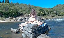 hot couple risky sex on public beach and bus